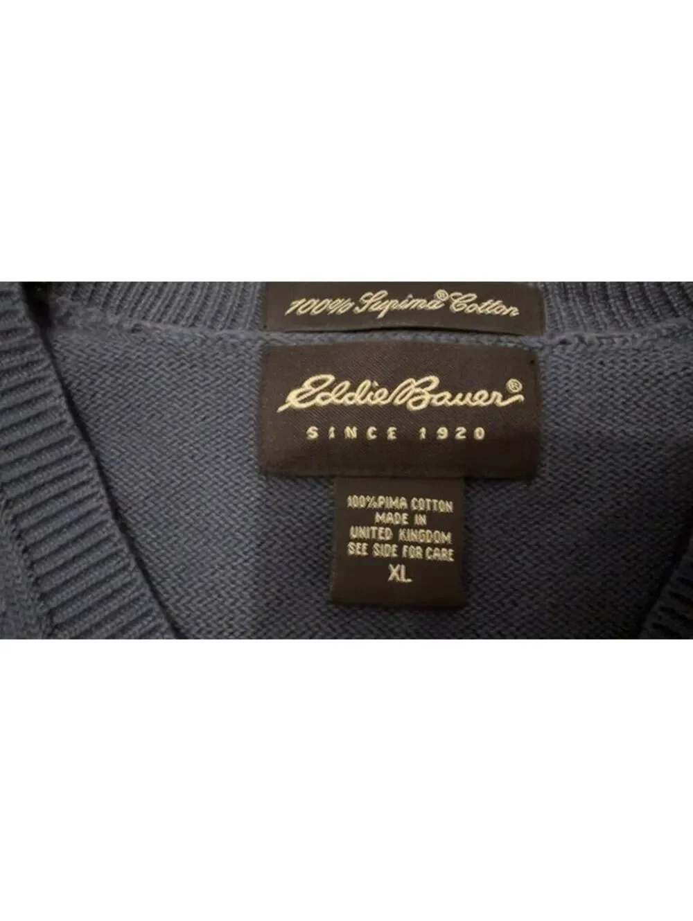 Vintage Eddie Bauer Sweater Men Extra Large Blue supima cotton V Neck Pullover
